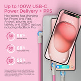HyperGear USB-C to USB-C Fast Charge and Sync Chunky180° Rugged Cable, 12 Ft., Pink