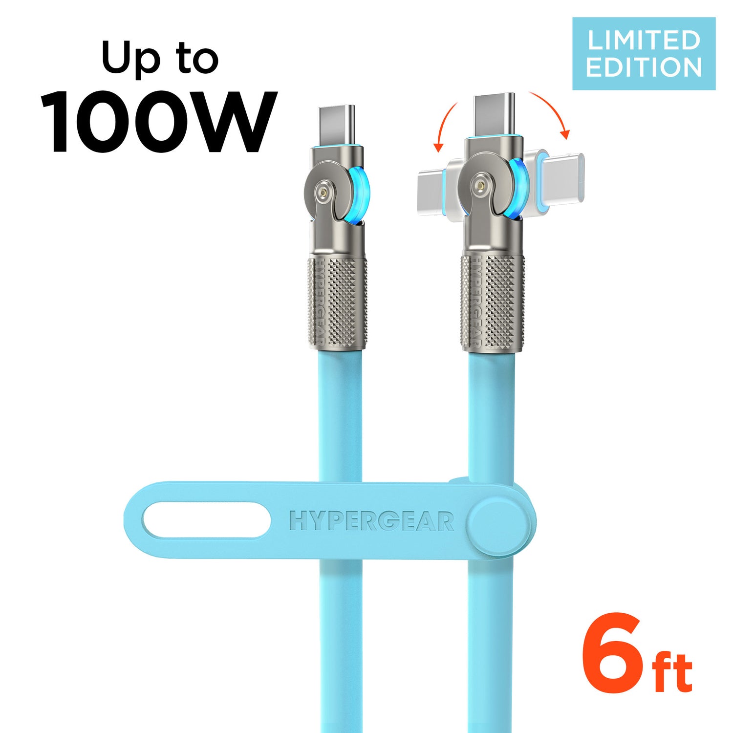 HyperGear USB-C to USB-C Fast Charge and Sync Chunky180° Rugged Cable, 6 Ft., Sky Blue