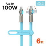 HyperGear USB-C to USB-C Fast Charge and Sync Chunky180° Rugged Cable, 6 Ft., Sky Blue