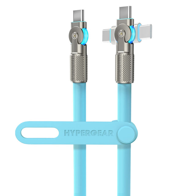 HyperGear USB-C to USB-C Fast Charge and Sync Chunky180° Rugged Cable, 12 Ft., Sky Blue