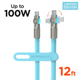 HyperGear USB-C to USB-C Fast Charge and Sync Chunky180° Rugged Cable, 12 Ft., Sky Blue