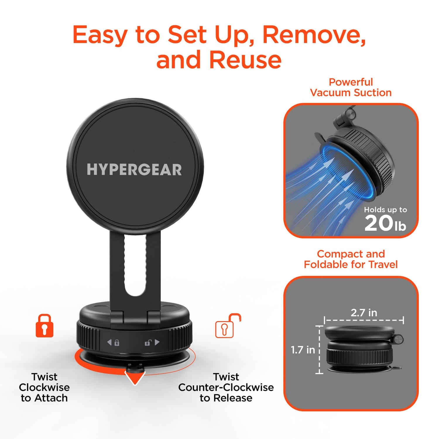 HyperGear Mag Vac Magnetic Phone Mount with Vacuum Suction-Cup Base