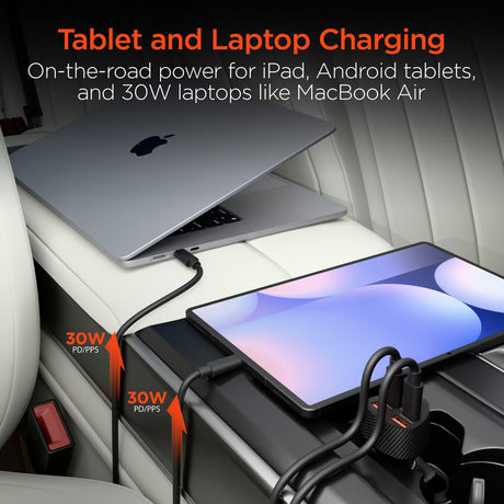 HyperGear 77-Watt SpeedBoost Quad-Port Car Charger with Dual 30-Watt USB-C PD PPS, 4-Ft. USB-C Cable