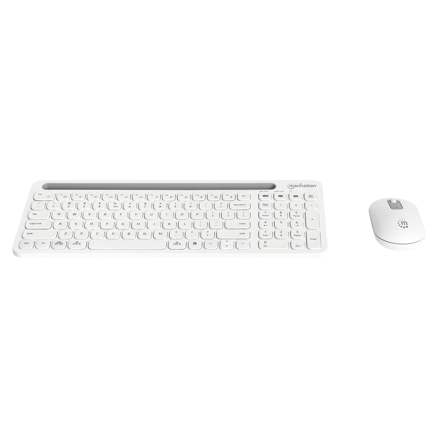 Manhattan Dual-Mode Multipoint Wireless USB Standard Keyboard and Mouse Combo Set, White