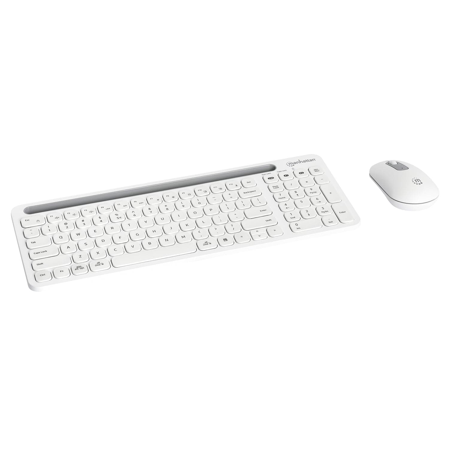 Manhattan Dual-Mode Multipoint Wireless USB Standard Keyboard and Mouse Combo Set, White