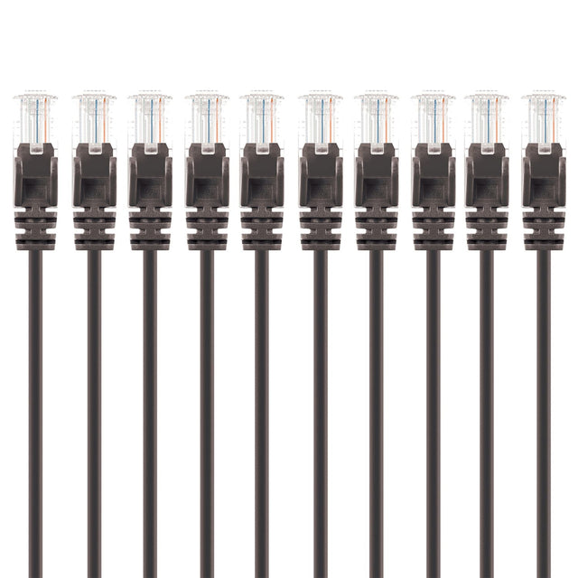 Intellinet Network Solutions CAT-6 U/UTP Slim Network Patch Cable, 20 Ft., Black, 10 Pack
