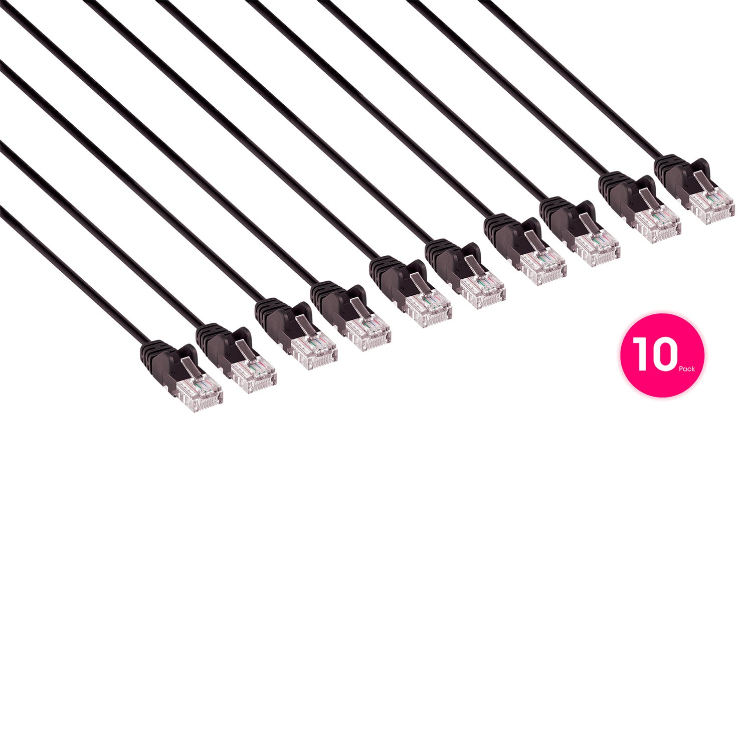 Intellinet Network Solutions CAT-6 U/UTP Slim Network Patch Cable, 20 Ft., Black, 10 Pack