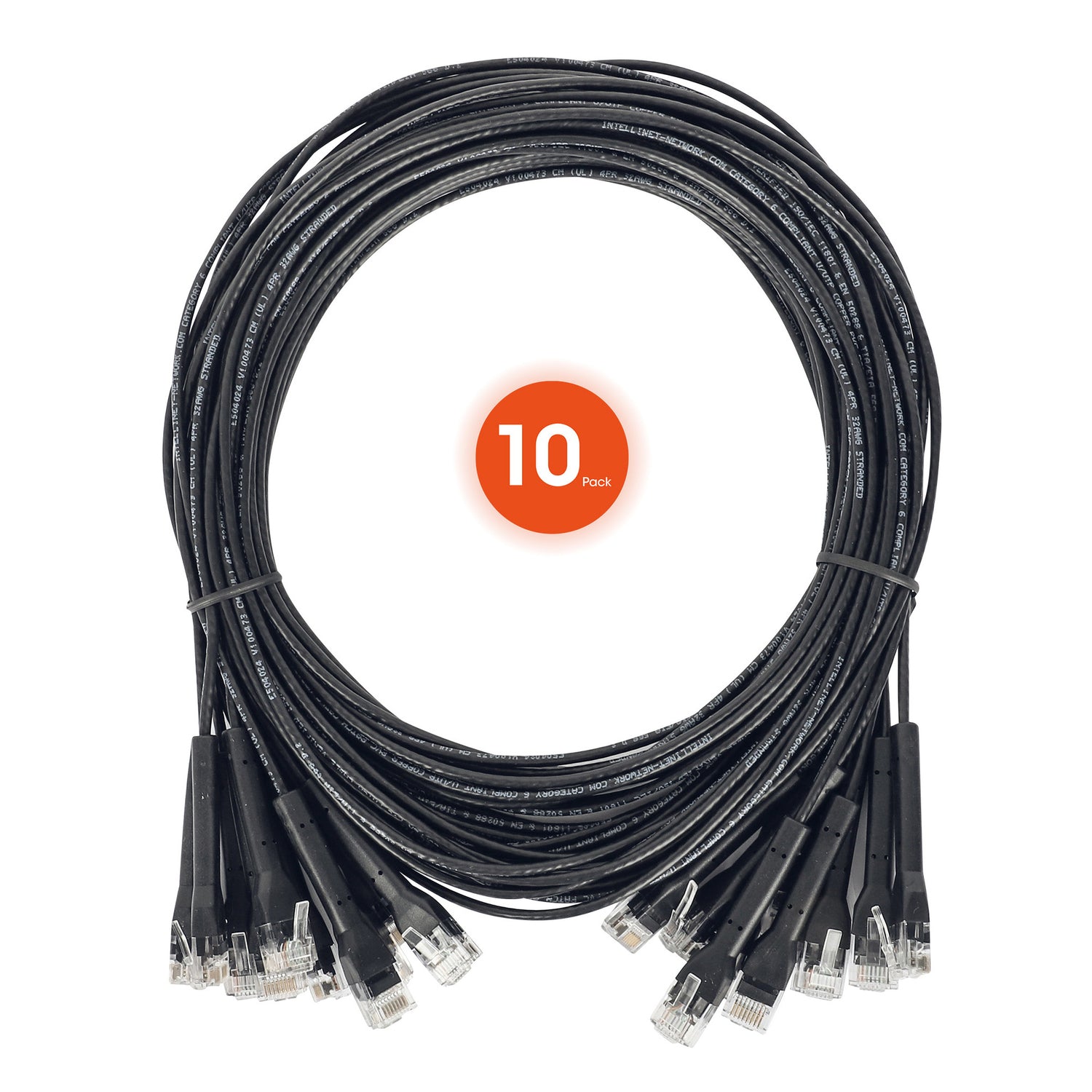 Intellinet Network Solutions CAT-6 U/UTP FlexiBoot Slim Network Patch Cable, 10 Pack, 3 Ft., Black