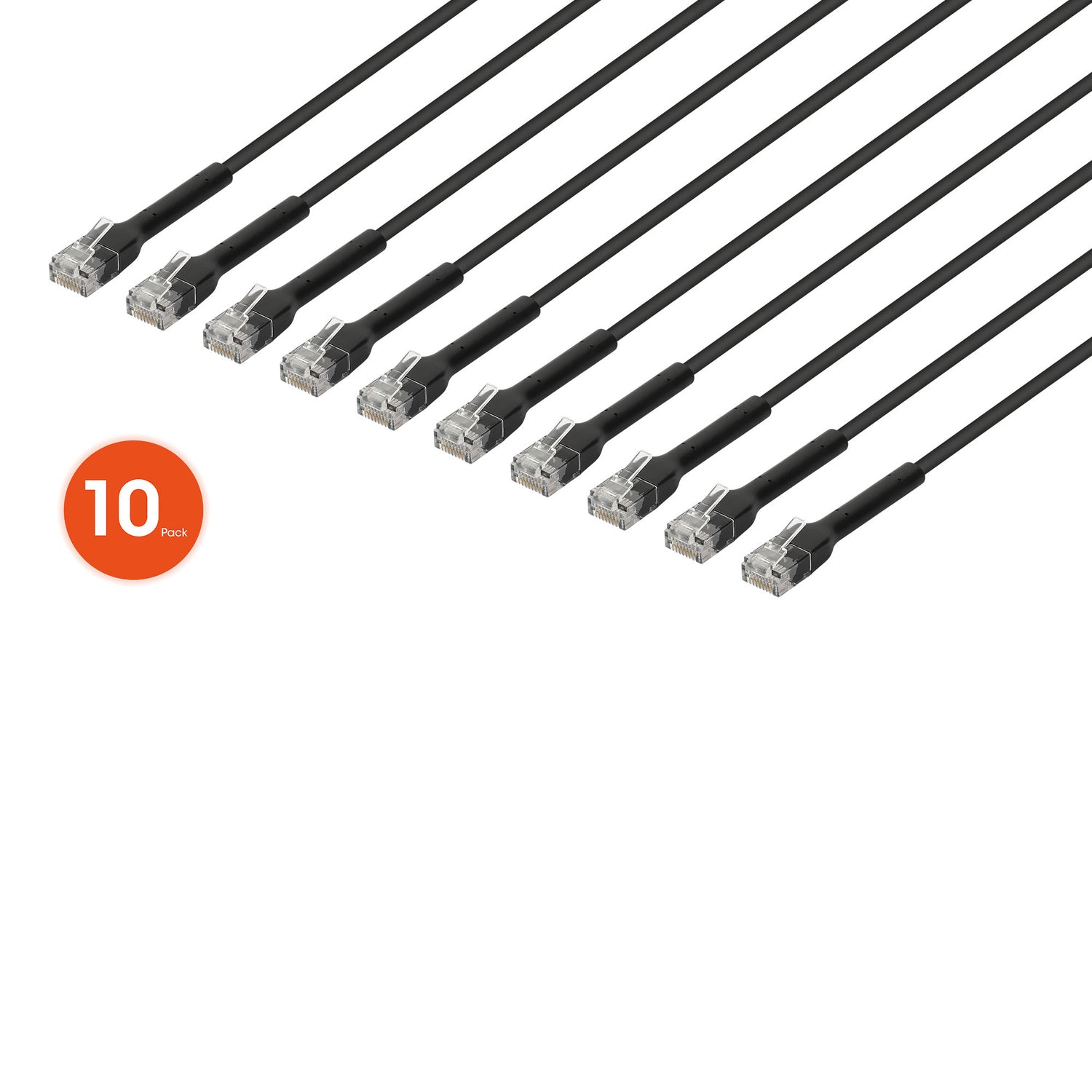 Intellinet Network Solutions CAT-6 U/UTP FlexiBoot Slim Network Patch Cable, 10 Pack, 7 Ft., Black