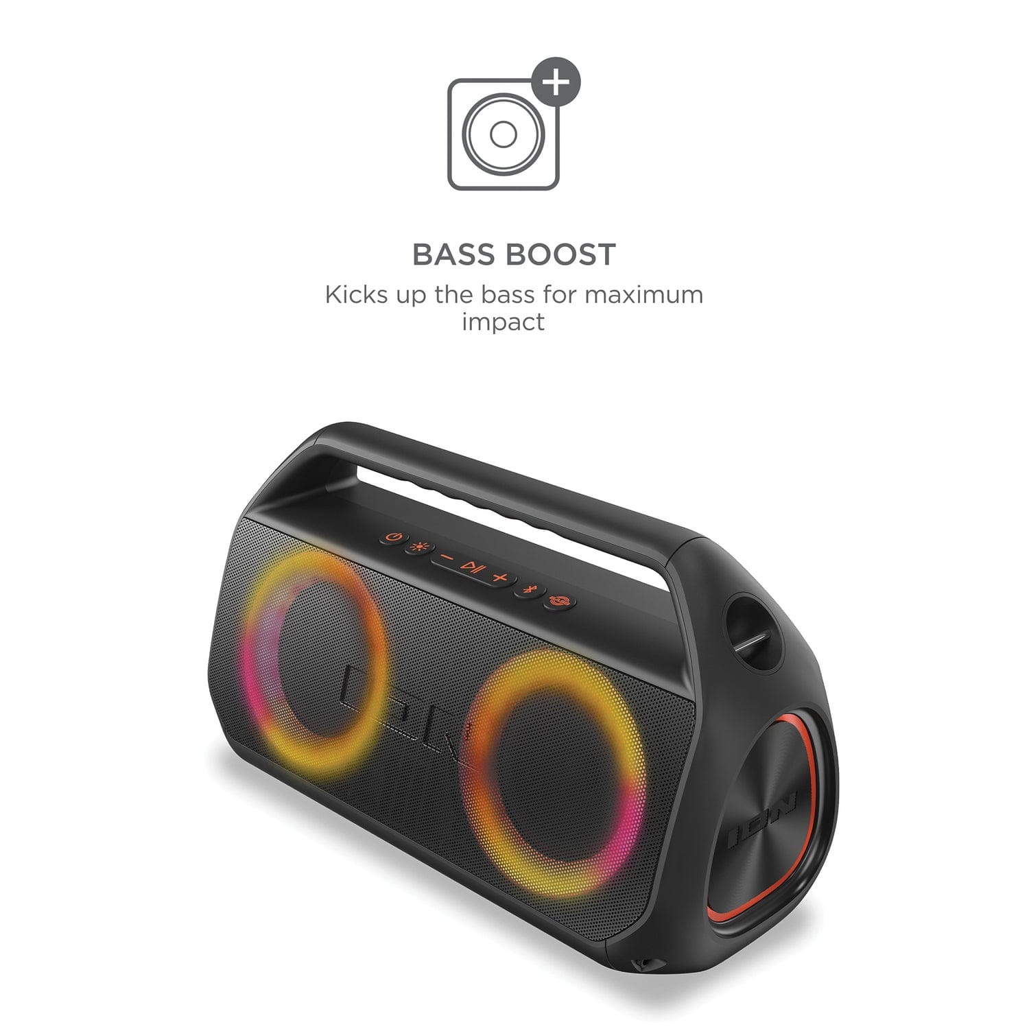 ION Uber Boom Ultra Portable Bluetooth Boom Box with Speakerphone, Lights, and Stereo-Link