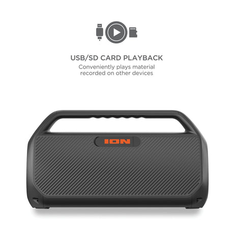 ION Uber Boom Ultra Portable Bluetooth Boom Box with Speakerphone, Lights, and Stereo-Link