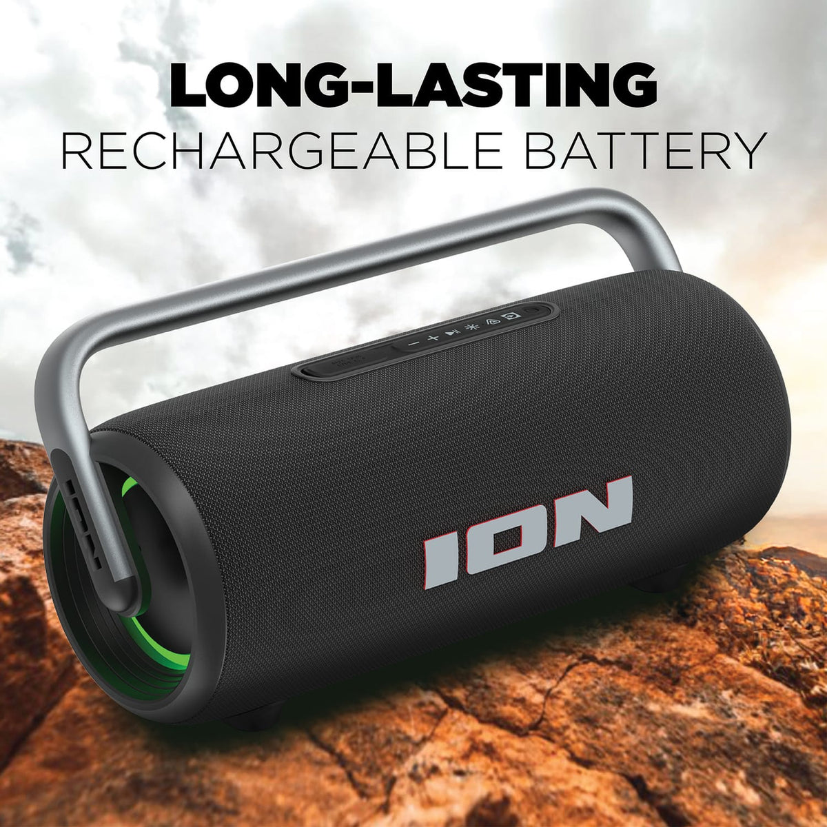 ION 110-Watt-RMS Hype XL Portable Bluetooth Rechargeable Speaker with Lights, Auracast, Mic, USB/Aux, Water-Resistant, up to 12 Hours of Play Time