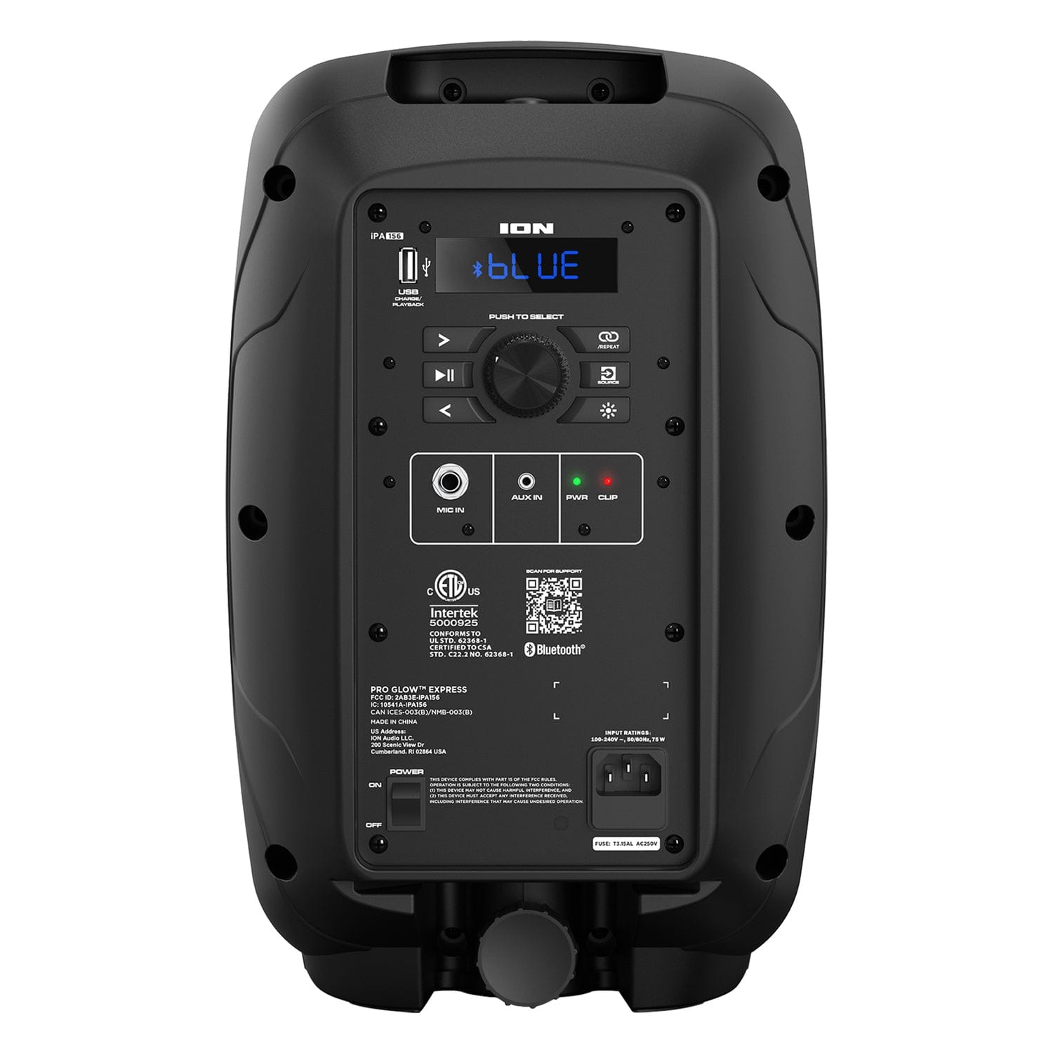 ION Pro Glow Express Portable Bluetooth PA Speaker with Lights, Sonic Wide Audio, and Microphone, Black