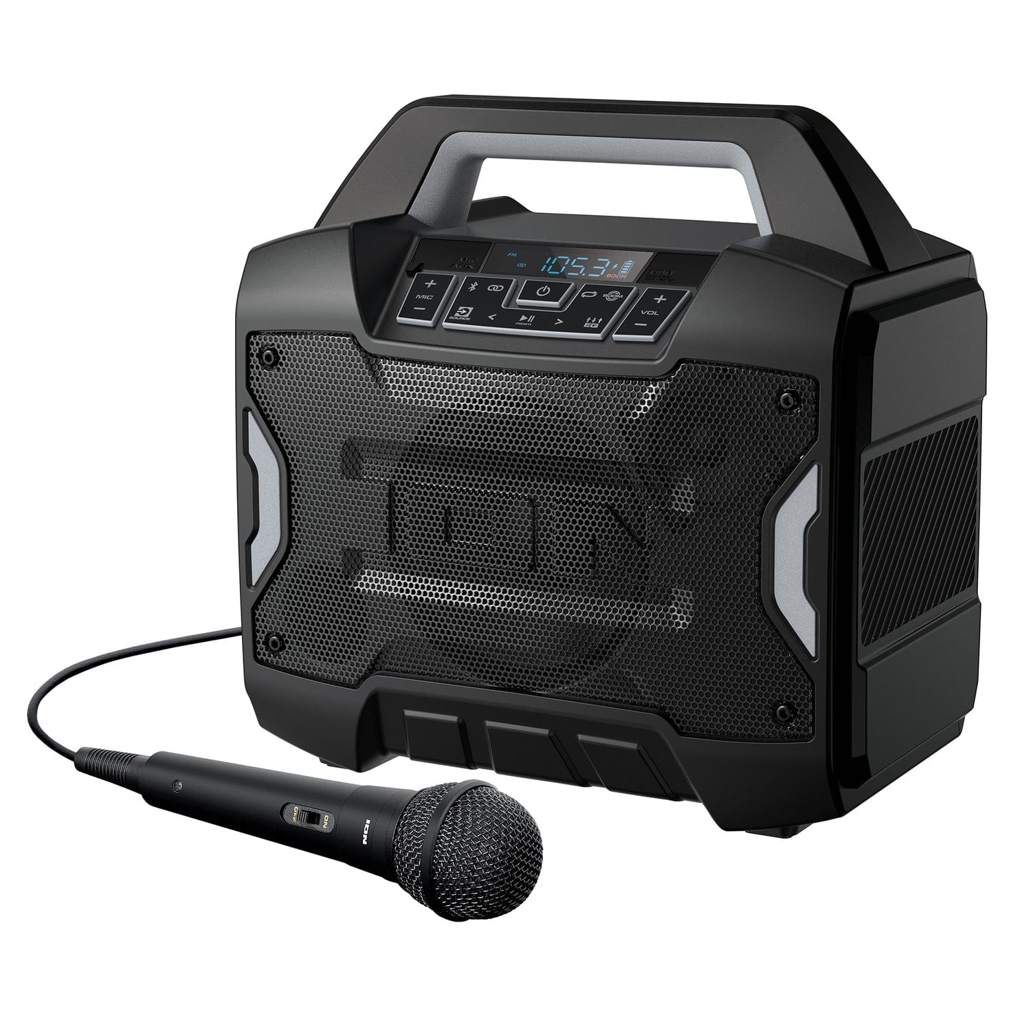 ION Sport Boom All-Weather Rechargeable Portable Speaker with FM Radio, Microphone, and Stereo-Link, Black