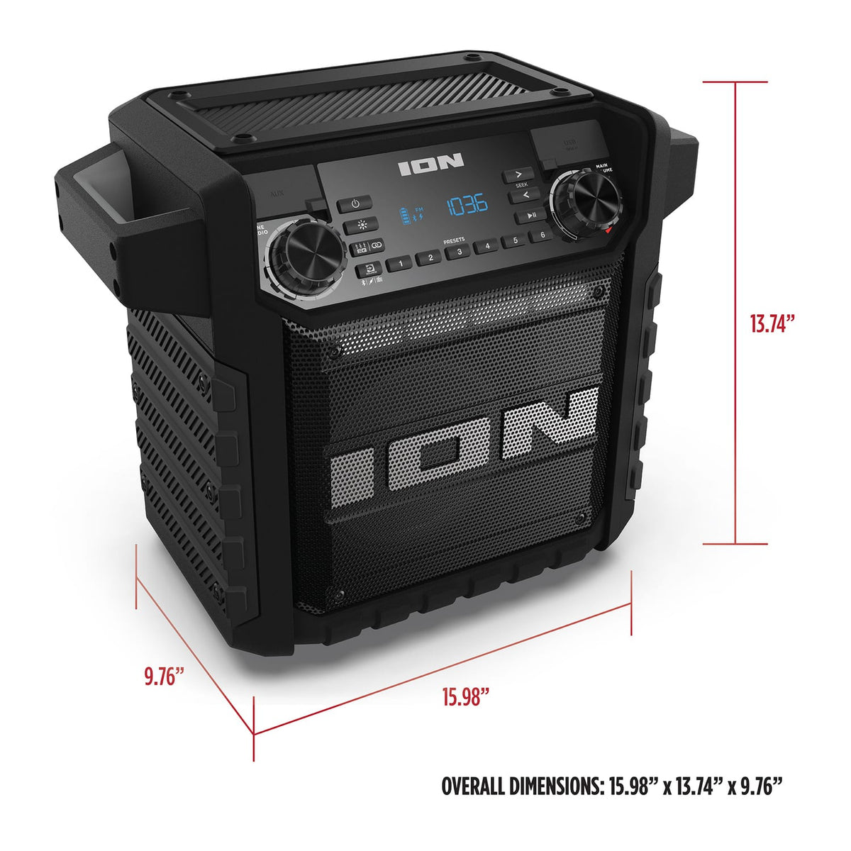 ION 22-Watt-RMS Tailgater Classic Portable Bluetooth Rechargeable Speaker with Link 2, FM, Light, IPX5, up to 15 Hours Play Time, Black