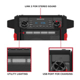 ION 22-Watt-RMS Tailgater Classic Portable Bluetooth Rechargeable Speaker with Link 2, FM, Light, IPX5, up to 15 Hours Play Time, Black/Red