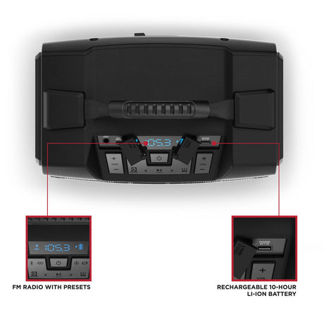 ION 22-Watt-RMS Tailgator TD Portable Bluetooth Rechargeable Speaker, TWS, Lights, FM/USB/Aux, Rugged Design, IPX5, up to 10 Hours Play Time