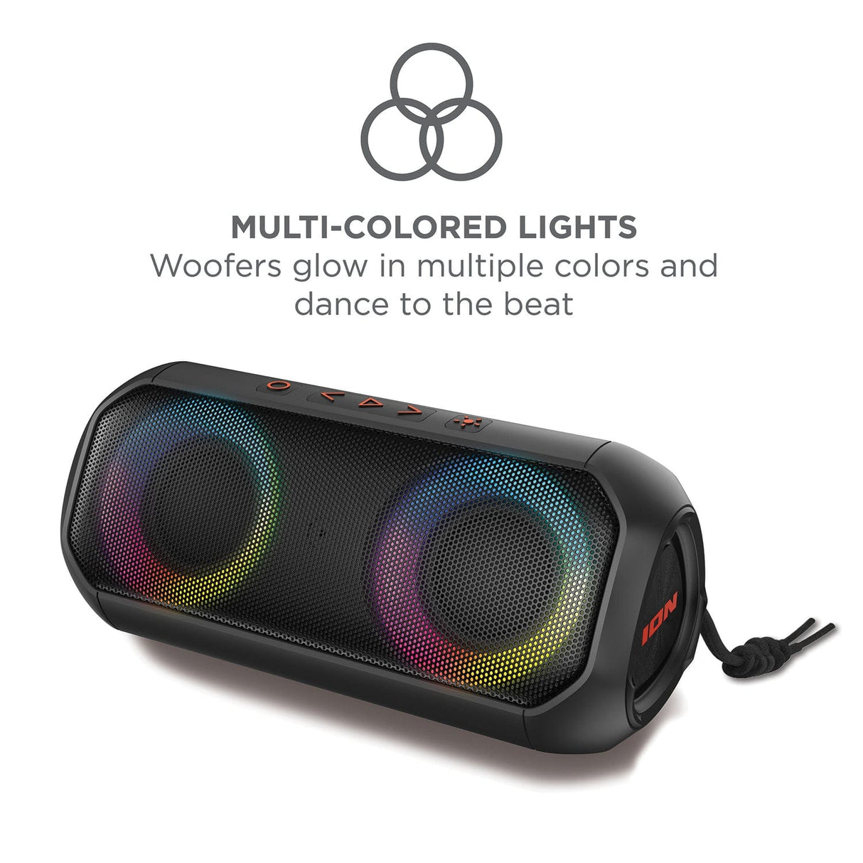 ION Uber Boom Portable Bluetooth Speaker with Speakerphone, Lights, and Stereo-Link