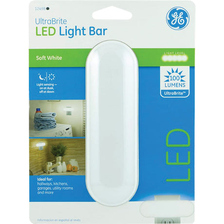 GE UltraBrite 100-Lumen LIght-Sensing LED Light Bar and Night-Light, White, 12498