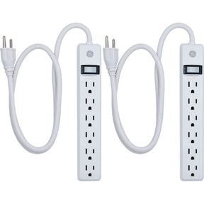GE 6-AC Outlet 450-Joules Surge Protector Power Strip, 3-Ft. Cord with Straight Plug, 14709, 2 Pack