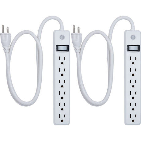 GE 6-AC Outlet 450-Joules Surge Protector Power Strip, 3-Ft. Cord with Straight Plug, 14709, 2 Pack
