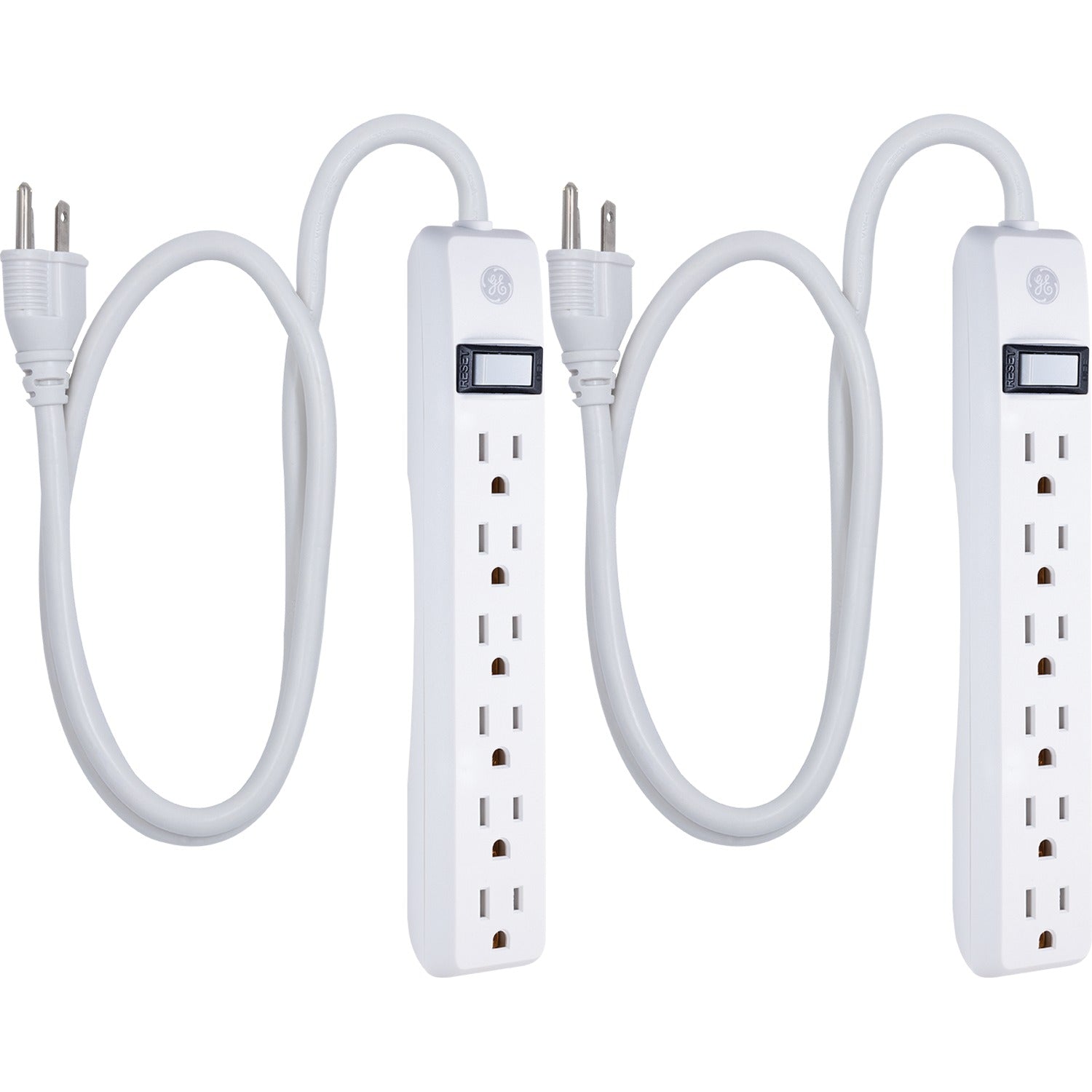 GE 6-AC Outlet 450-Joules Surge Protector Power Strip, 3-Ft. Cord with Straight Plug, 14709, 2 Pack