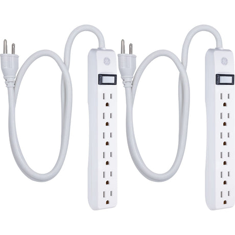 GE 6-AC Outlet 450-Joules Surge Protector Power Strip, 3-Ft. Cord with Straight Plug, 14709, 2 Pack