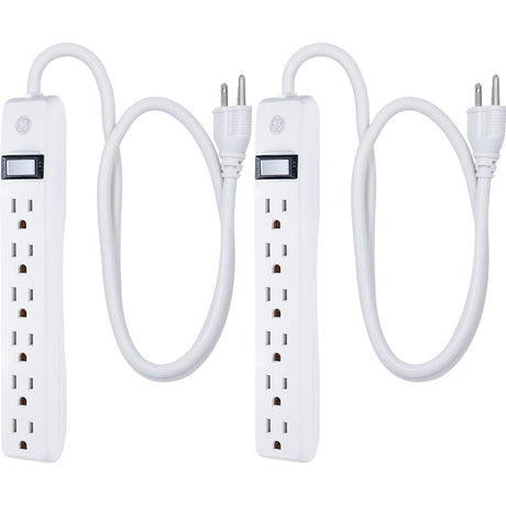 GE 6-AC Outlet 450-Joules Surge Protector Power Strip, 3-Ft. Cord with Straight Plug, 14709, 2 Pack