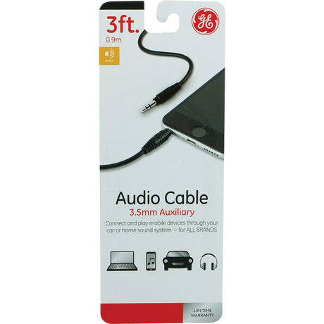 GE 3.5-mm Auxiliary Audio Cable, 3 Ft., Black, 33544