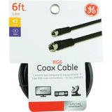 GE RG6 Coaxial Cable with F-Type Connectors, Black, 6 Ft.