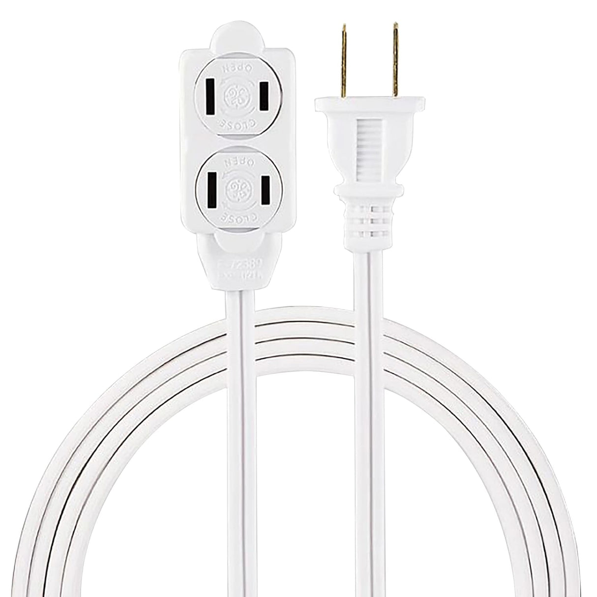 GE Polarized Indoor Extension Cord, 3 Outlets with Twist-to-Close Covers, 6 Ft. Cord, White, 51937