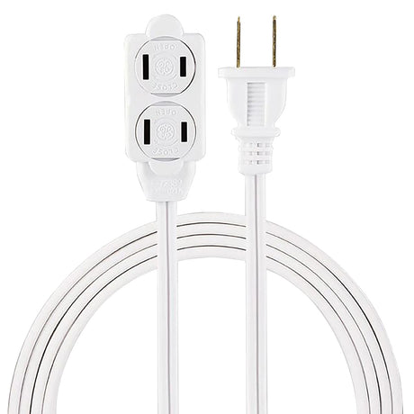 GE Polarized Indoor Extension Cord, 3 Outlets with Twist-to-Close Covers, 6 Ft. Cord, White, 51937