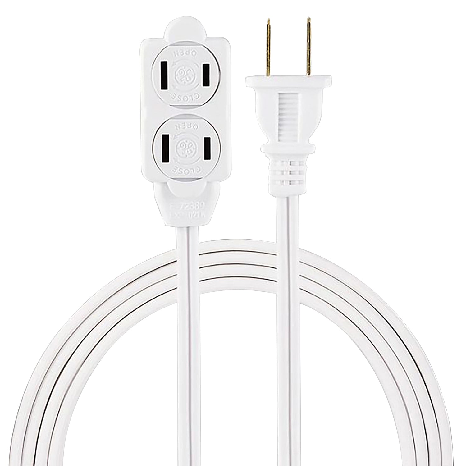 GE Polarized Indoor Extension Cord, 3 Outlets with Twist-to-Close Covers, 6 Ft. Cord, White, 51937