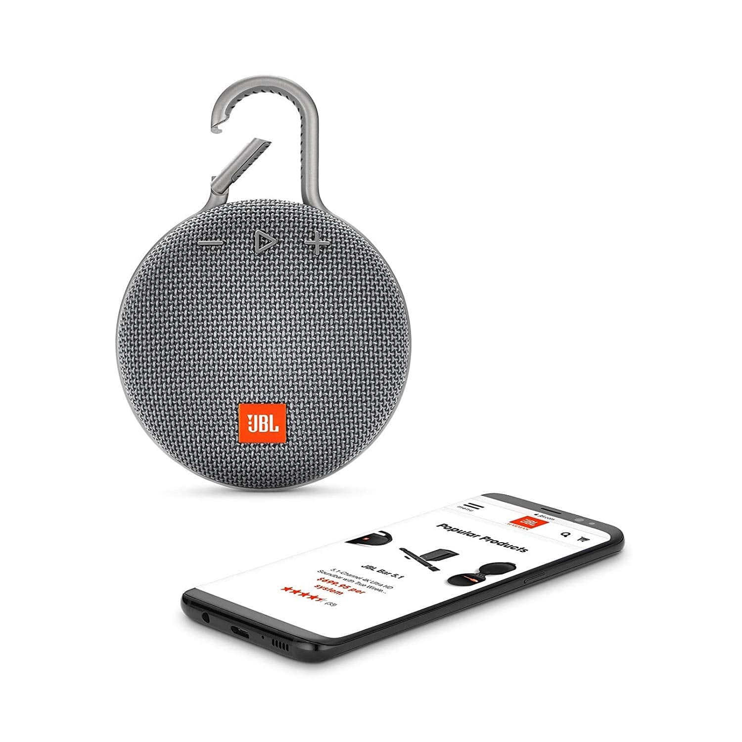 JBL Clip 3 Portable Bluetooth Speaker-Gray -Waterproof Wireless- Certified Refurbished