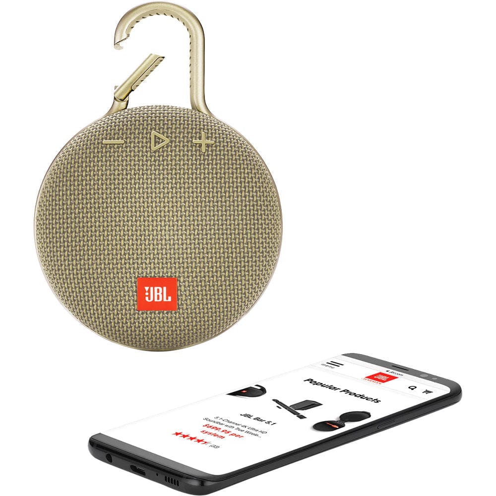 JBL Clip 3 Portable Waterproof Bluetooth Speaker, Sand - Certified Refurbished