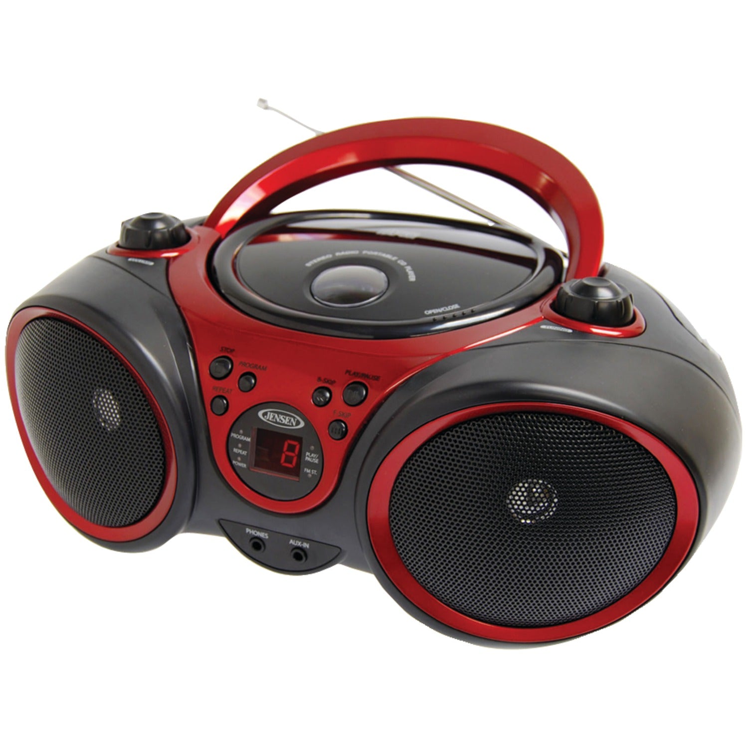 Jensen Portable CD Player with AM/FM Stereo Radio, CD-490, Black/Red