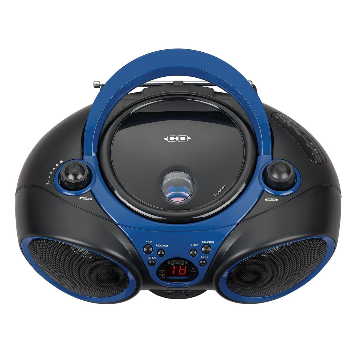 Jensen Portable CD Player with AM/FM Stereo Radio, CD-490, Blue/Black