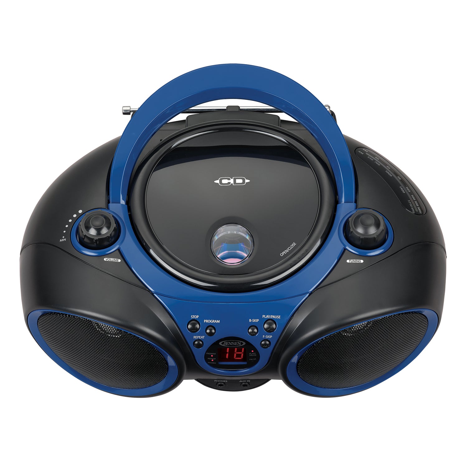 Jensen Portable CD Player with AM/FM Stereo Radio, CD-490, Blue/Black