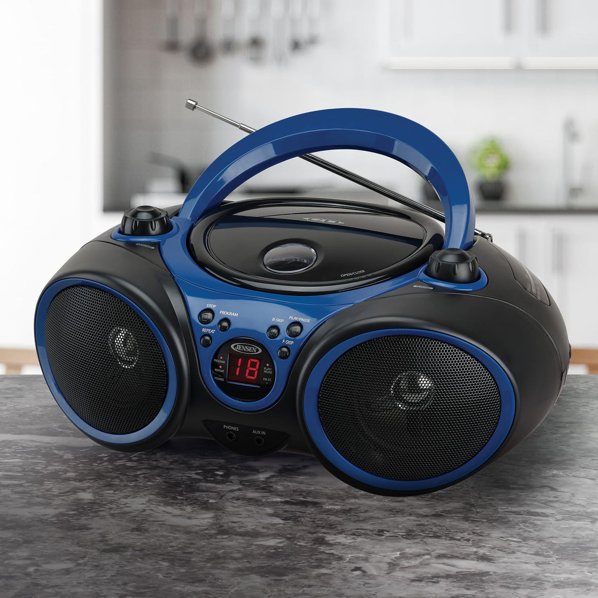 Jensen Portable CD Player with AM/FM Stereo Radio, CD-490, Blue/Black