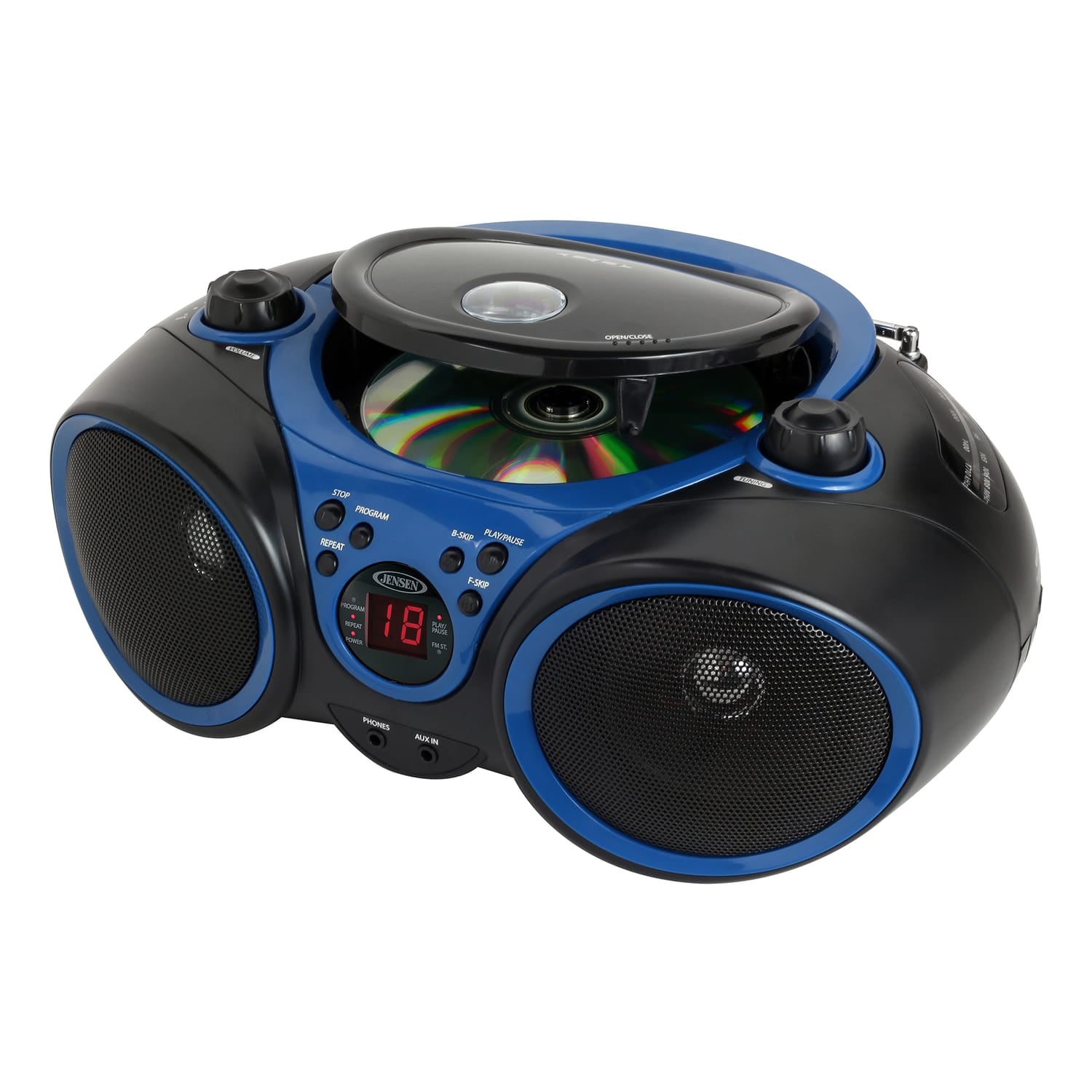 Jensen Portable CD Player with AM/FM Stereo Radio, CD-490, Blue/Black