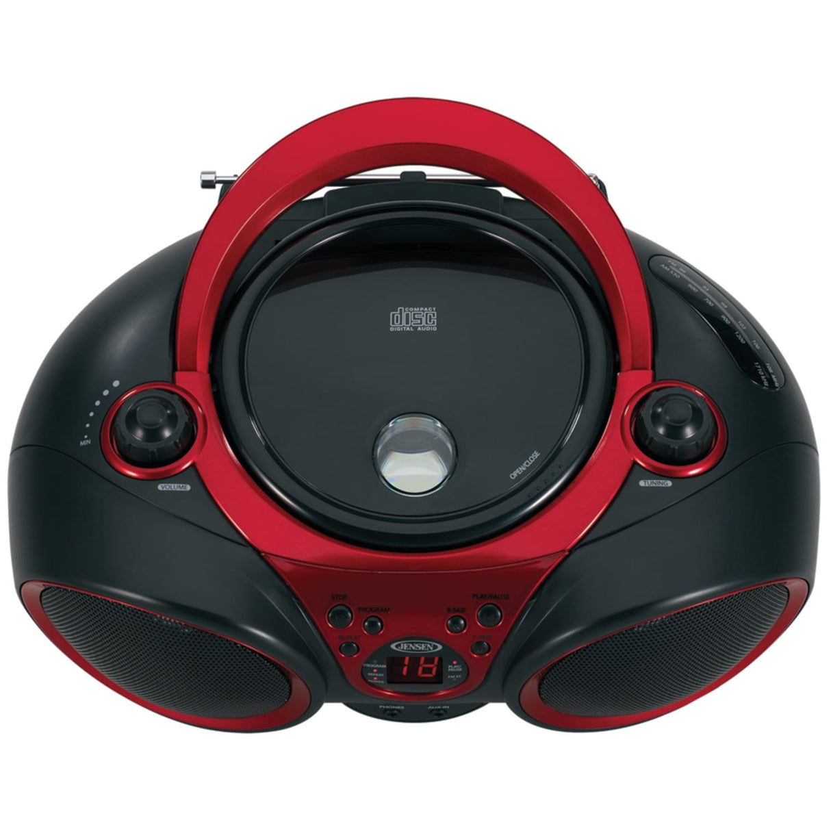 Jensen Portable CD Player with AM/FM Stereo Radio, CD-490, Black/Red