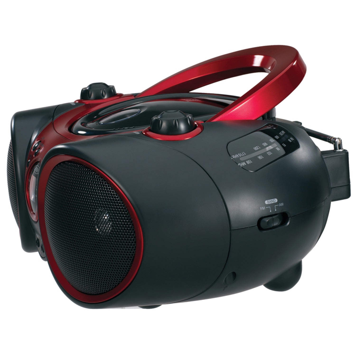 Jensen Portable CD Player with AM/FM Stereo Radio, CD-490, Black/Red