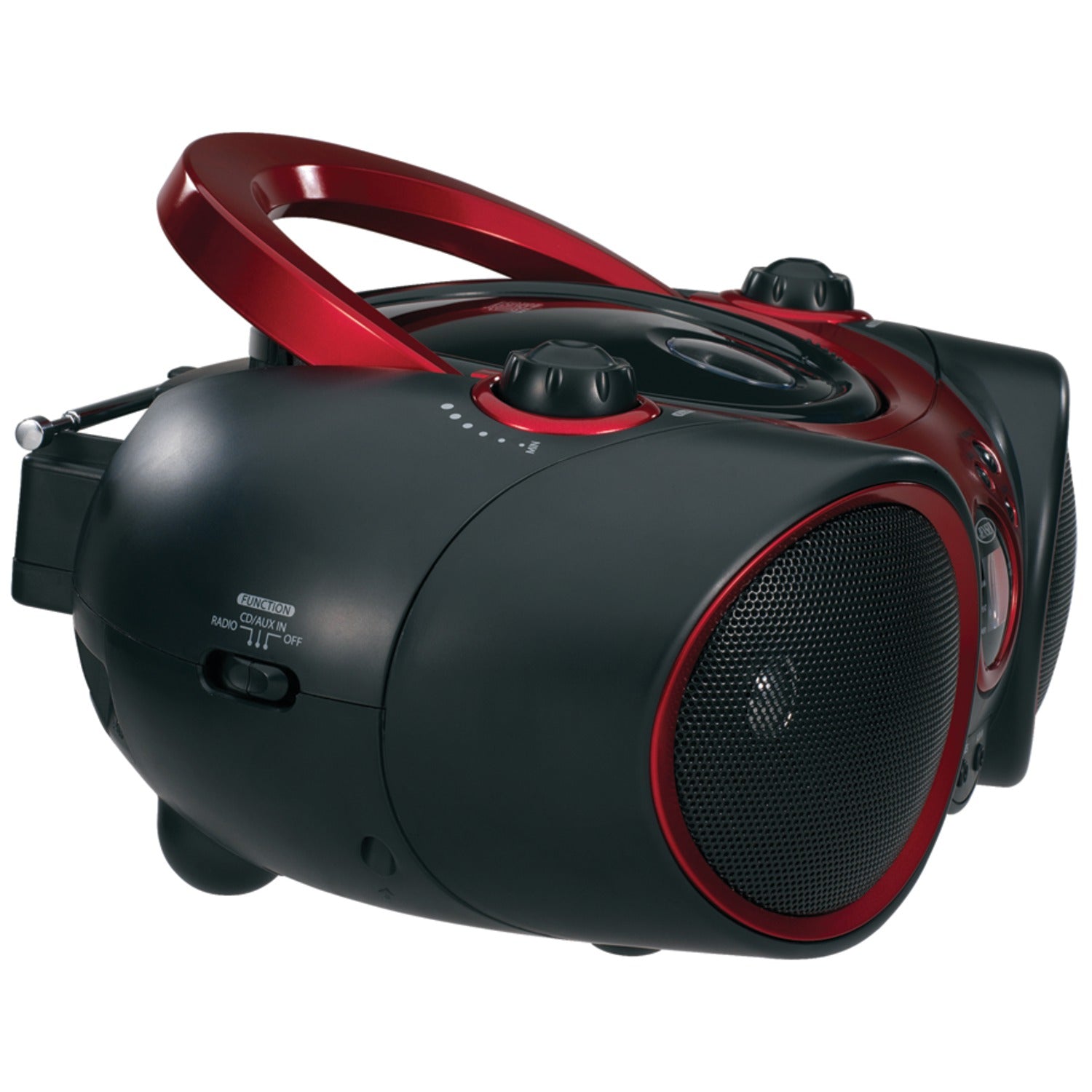 Jensen Portable CD Player with AM/FM Stereo Radio, CD-490, Black/Red