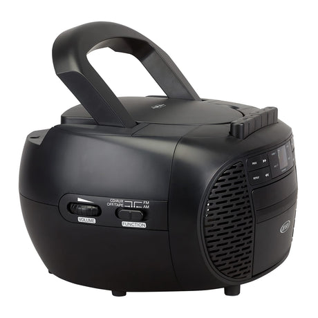 Jensen Portable Bluetooth CD Music System with Built-in Speakers, Cassette Player/Recorder, AM/FM Radio, and Aux, CD-550ABT, Black