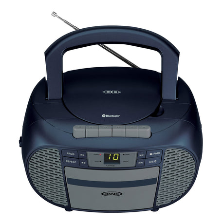 Jensen Portable Bluetooth CD Music System with Built-in Speakers, Cassette Player/Recorder, AM/FM Radio, and Aux, CD-550ABT, Blue