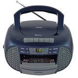 Jensen Portable Bluetooth CD Music System with Built-in Speakers, Cassette Player/Recorder, AM/FM Radio, and Aux, CD-550ABT, Blue