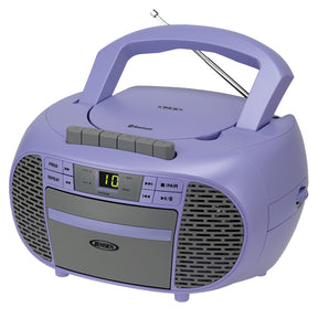Jensen Portable Bluetooth CD Music System with Built-in Speakers, Cassette Player/Recorder, AM/FM Radio, and Aux, CD-550ABT, Purple