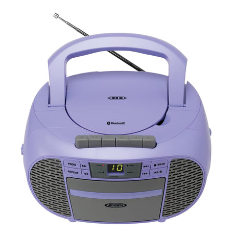 Jensen Portable Bluetooth CD Music System with Built-in Speakers, Cassette Player/Recorder, AM/FM Radio, and Aux, CD-550ABT, Purple