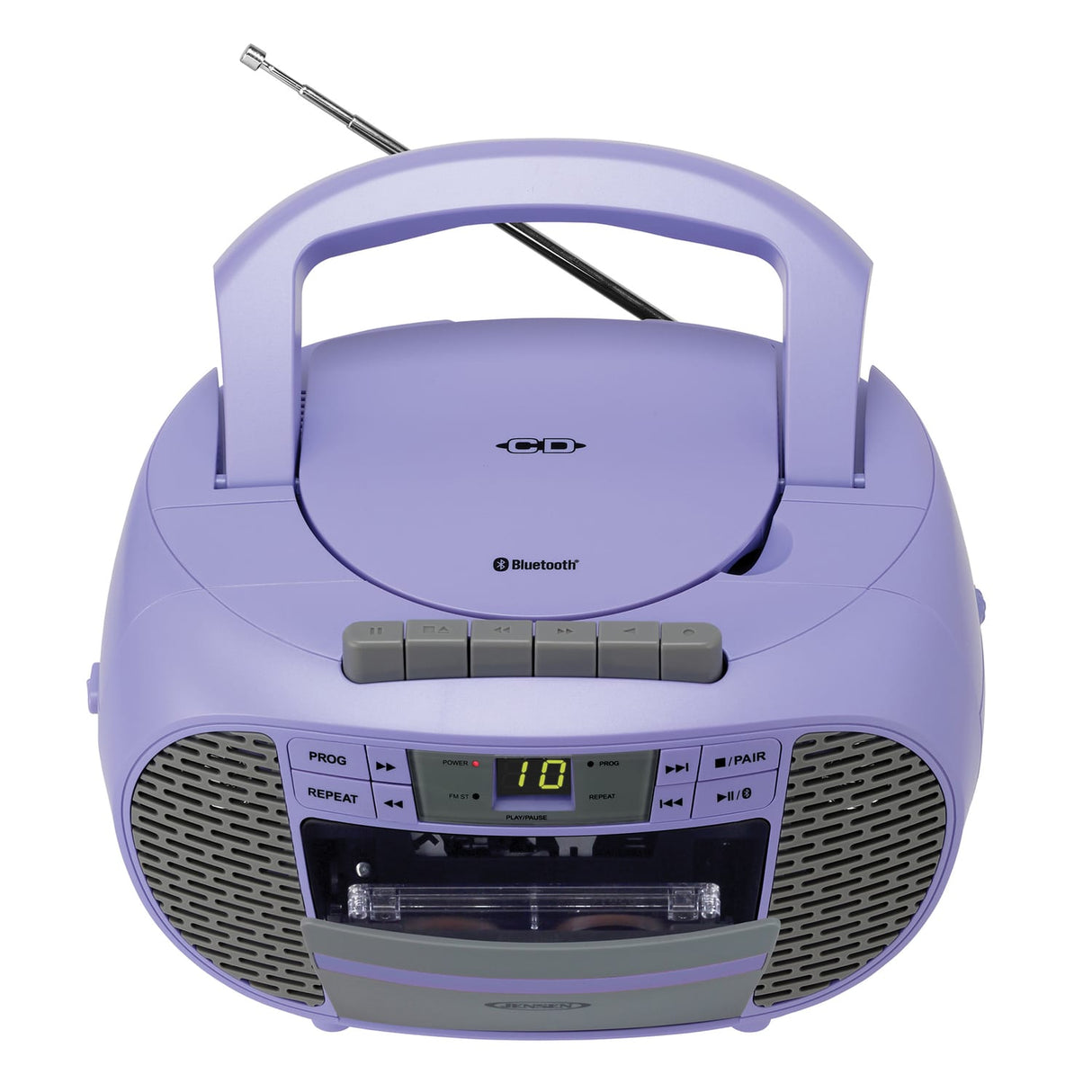Jensen Portable Bluetooth CD Music System with Built-in Speakers, Cassette Player/Recorder, AM/FM Radio, and Aux, CD-550ABT, Purple