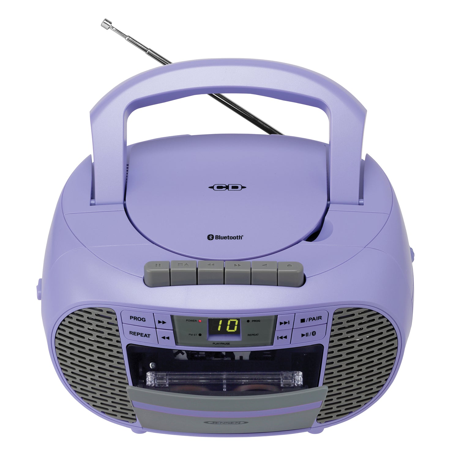 Jensen Portable Bluetooth CD Music System with Built-in Speakers, Cassette Player/Recorder, AM/FM Radio, and Aux, CD-550ABT, Purple